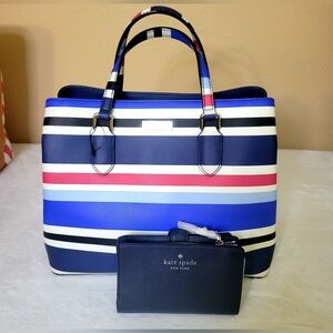 #30. Kate Spade Blue and Red Striped Satchel $ Wallet